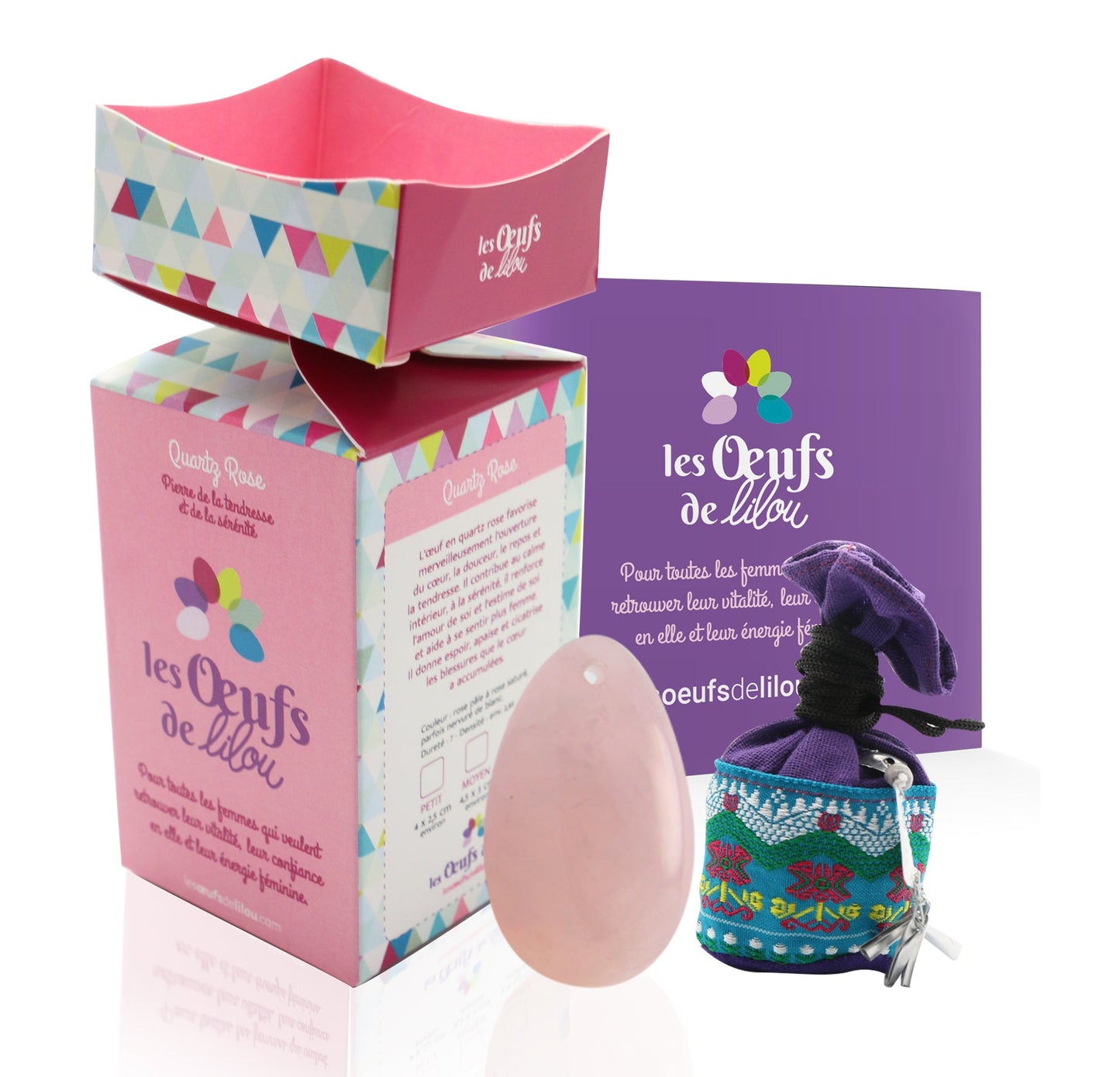 Kit complet Oeuf de Yoni Quartz Rose MOYEN PERCÉ, pierre de la douceur et amour de soi, Les Oeufs de Lilou