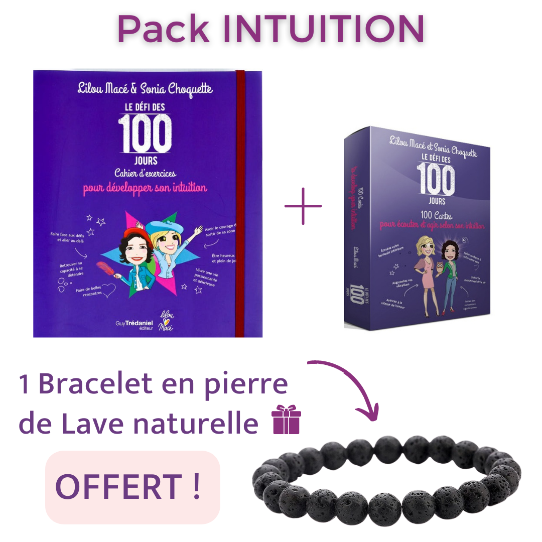 Pack Intuition : 1 Cahier du Défi Intuition + 100 Cartes Intuition + 1 Bracelet en Lave naturelle OFFERT