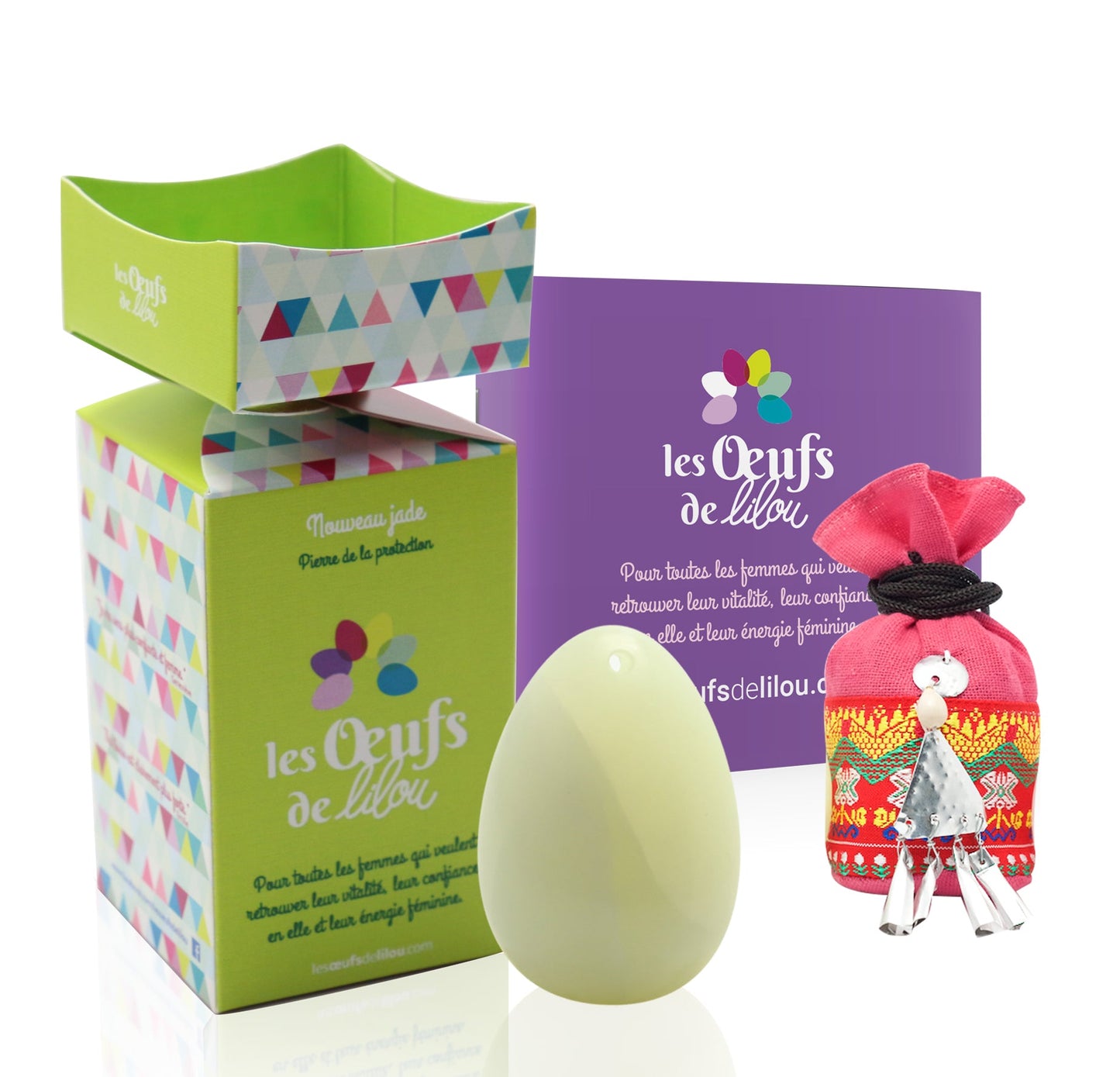 Kit complet Oeuf de Yoni Nouveau jade GRAND NON PERCÉ, pierre de protection et apaisante, Les Oeufs de Lilou